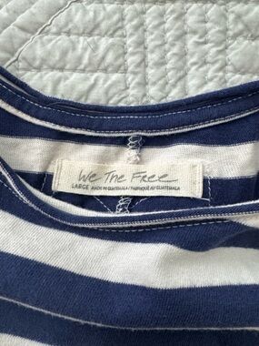 We The Free Navy and White Striped Crewneck Top